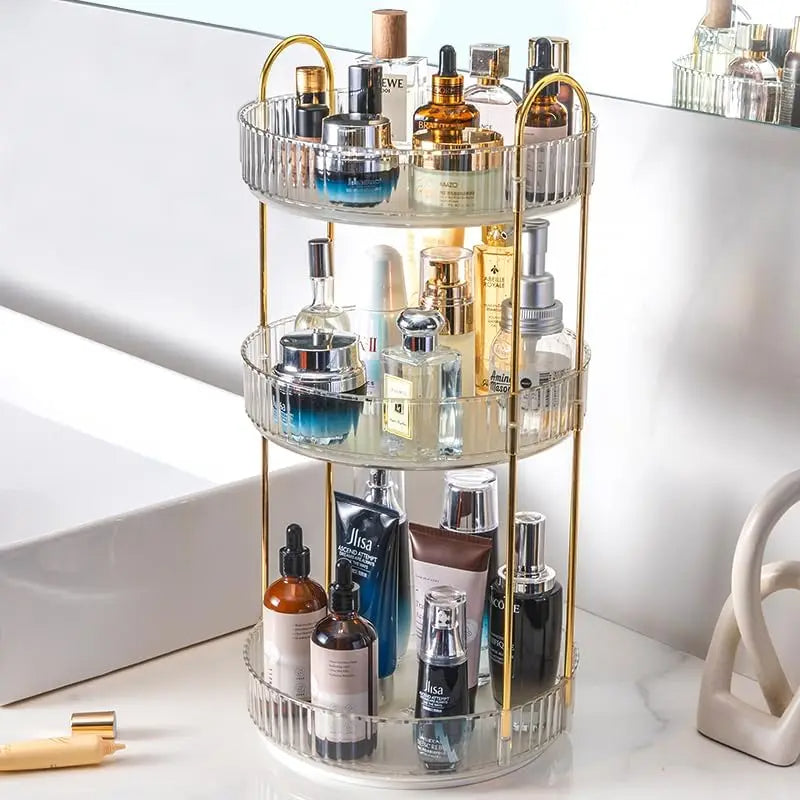 Rotating Makeup Organizer 3 Tier Vanity Clear Storage (Clear)