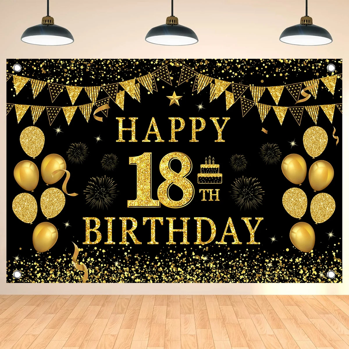 Black Gold Birthday Background 18th Year Birthday Party Decor