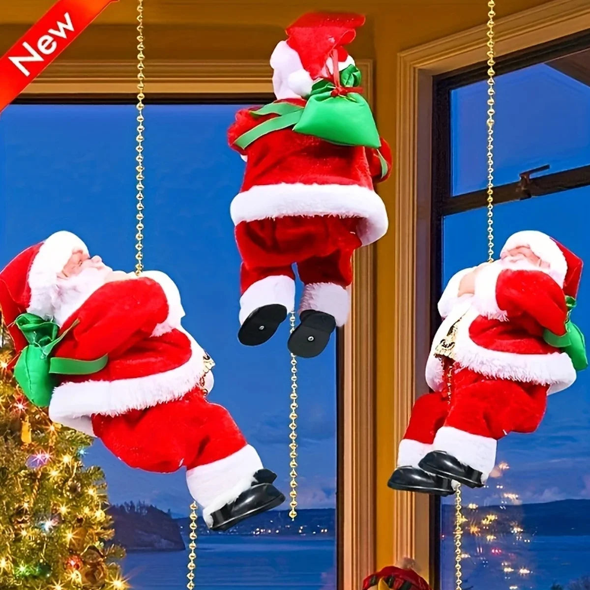 Santa Claus Climbing Rope Decoration Fun Animated Christmas Ornament for Home & Gifts
