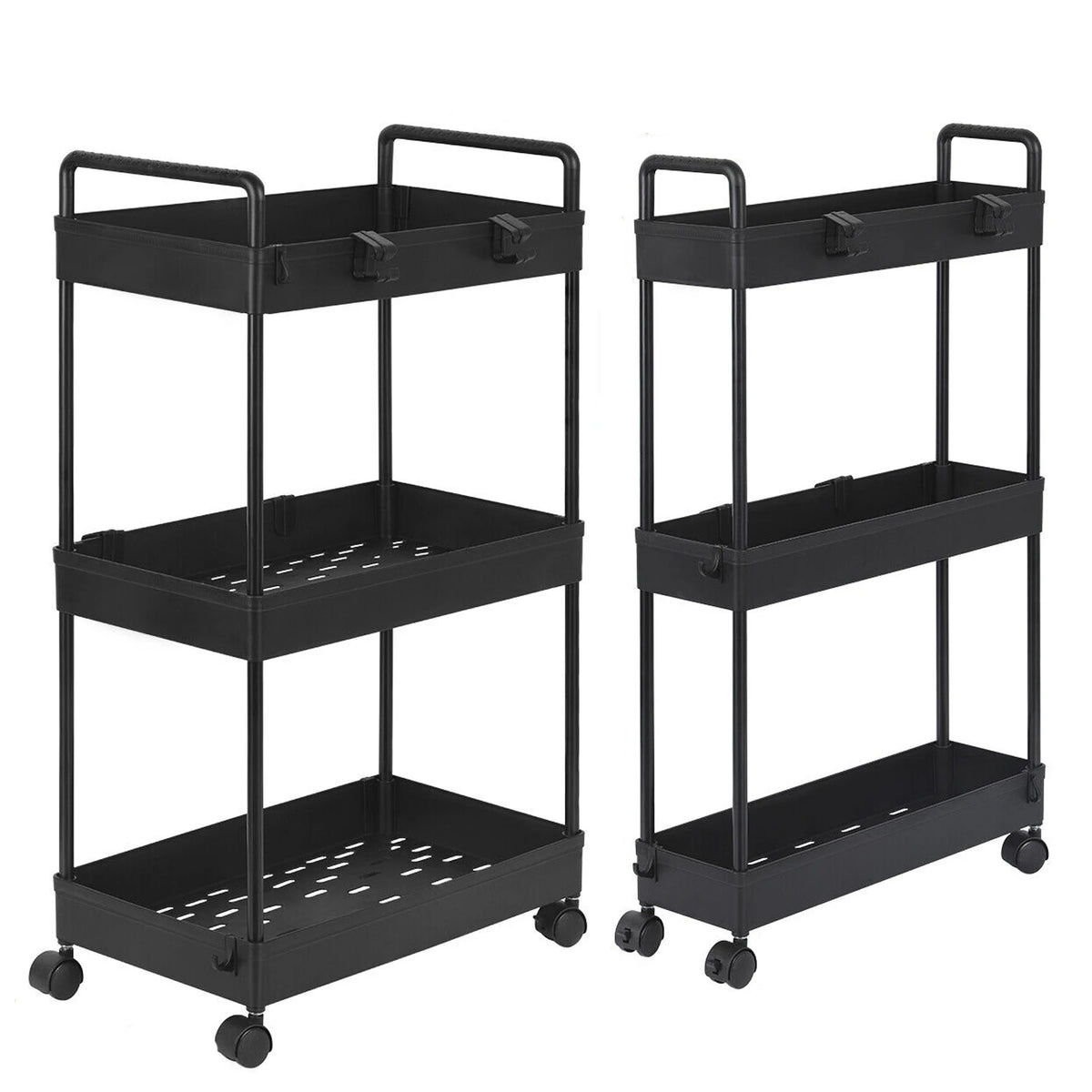 Rolling Slim Storage Cart 3 Tier 2 Pack Utility Rack (White)