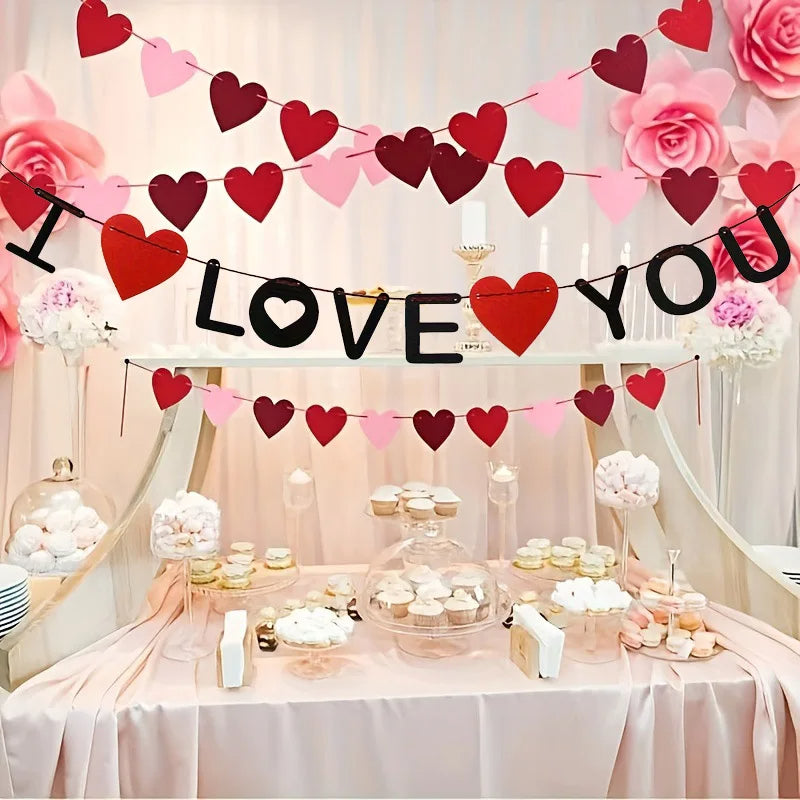 I Love You Felt Banner Anniversary Party Decoration Love Heart