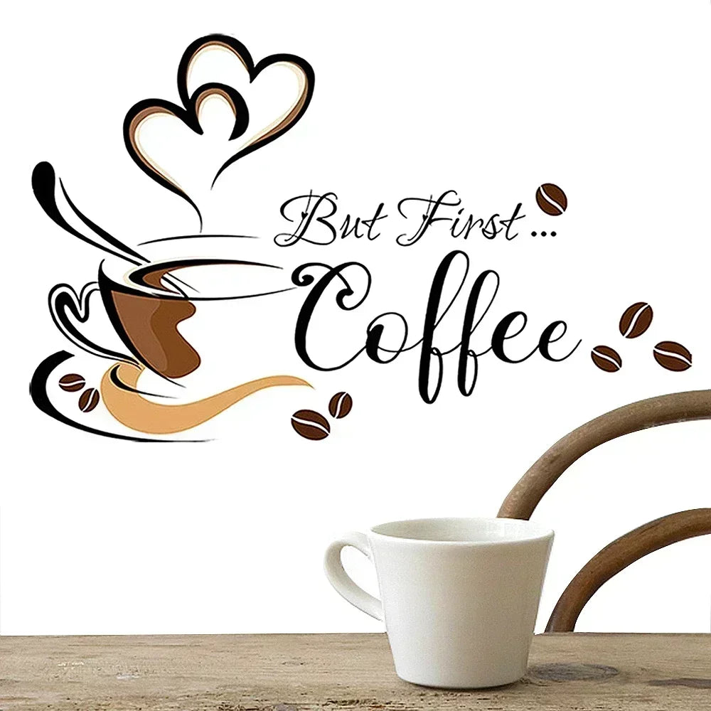 Removable Coffee Cup Pattern Wall Sticker 1 Piece, Self-Adhesive Coffee Cup Wall Art