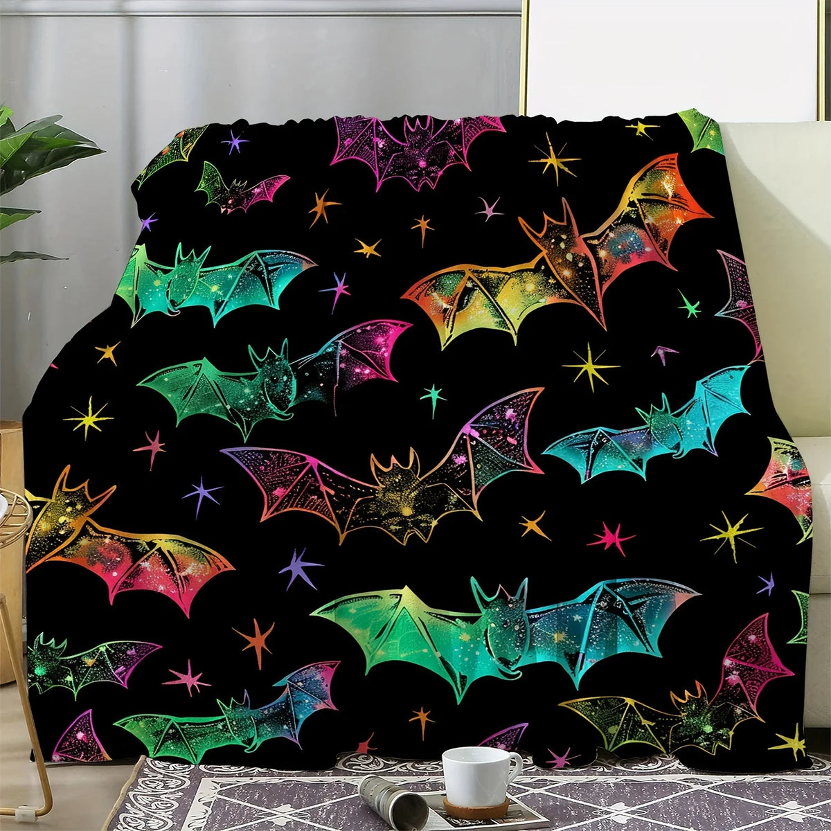 Vintage Bat Print Fleece Blanket (40x50 inch)