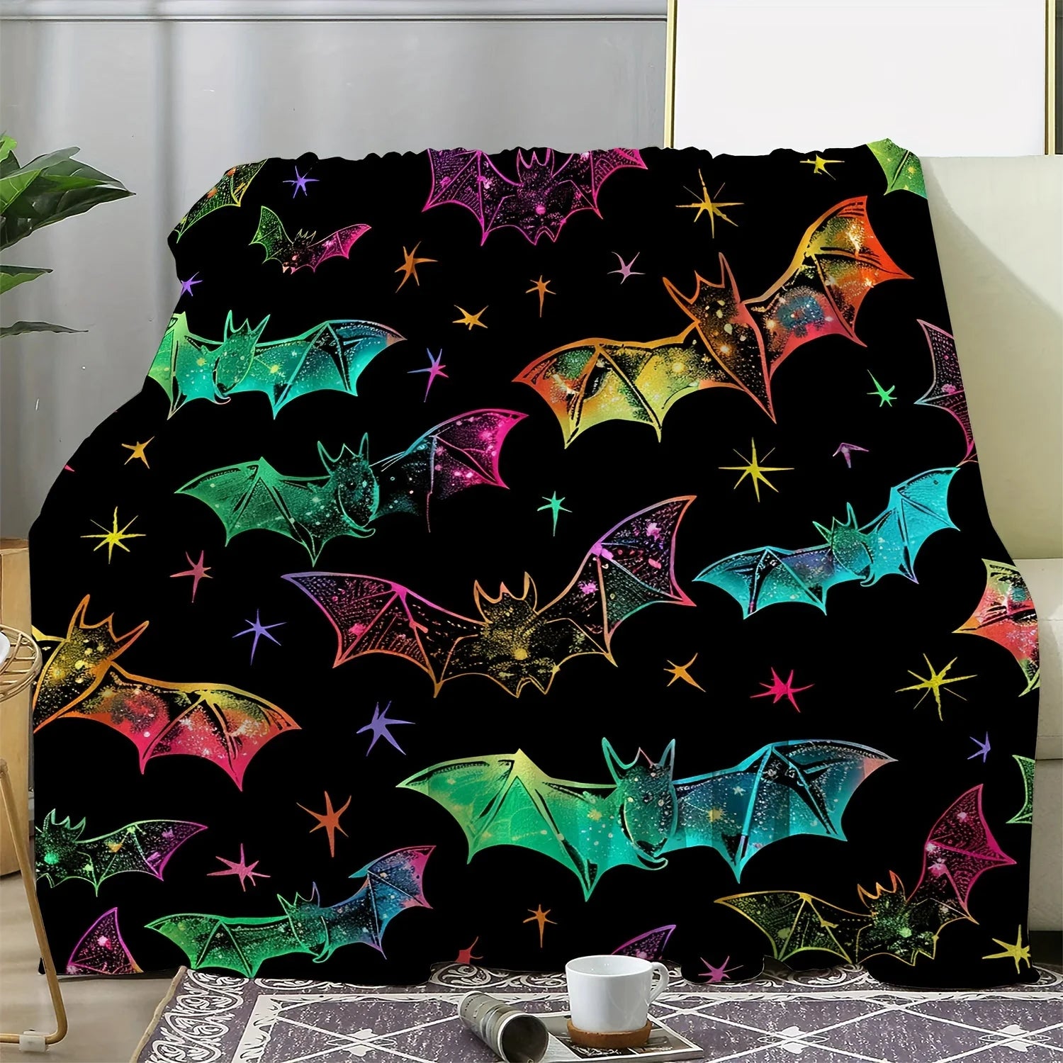 Vintage Bat Print Fleece Blanket (40x50 inch)