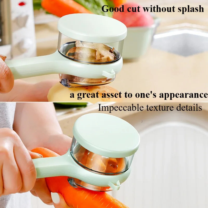 3-in-1 Peeler Storage Case Ergonomic Anti-Slip Handle (Green)