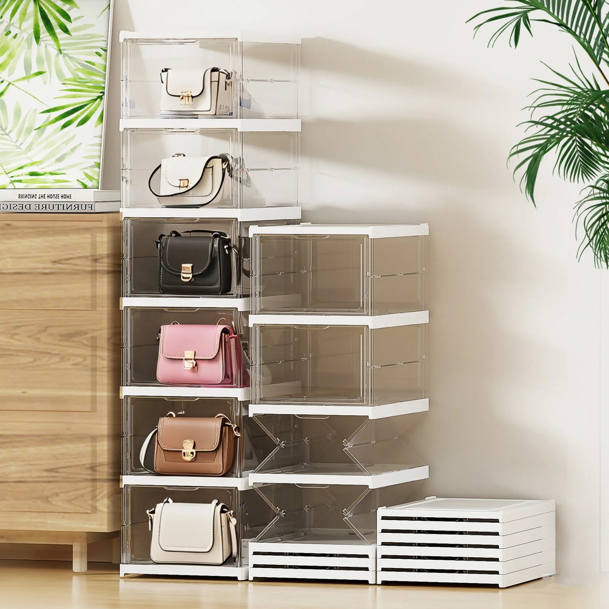 Clear Handbag Storage Box 6-Layers Capacity Foldable Bag Organizer