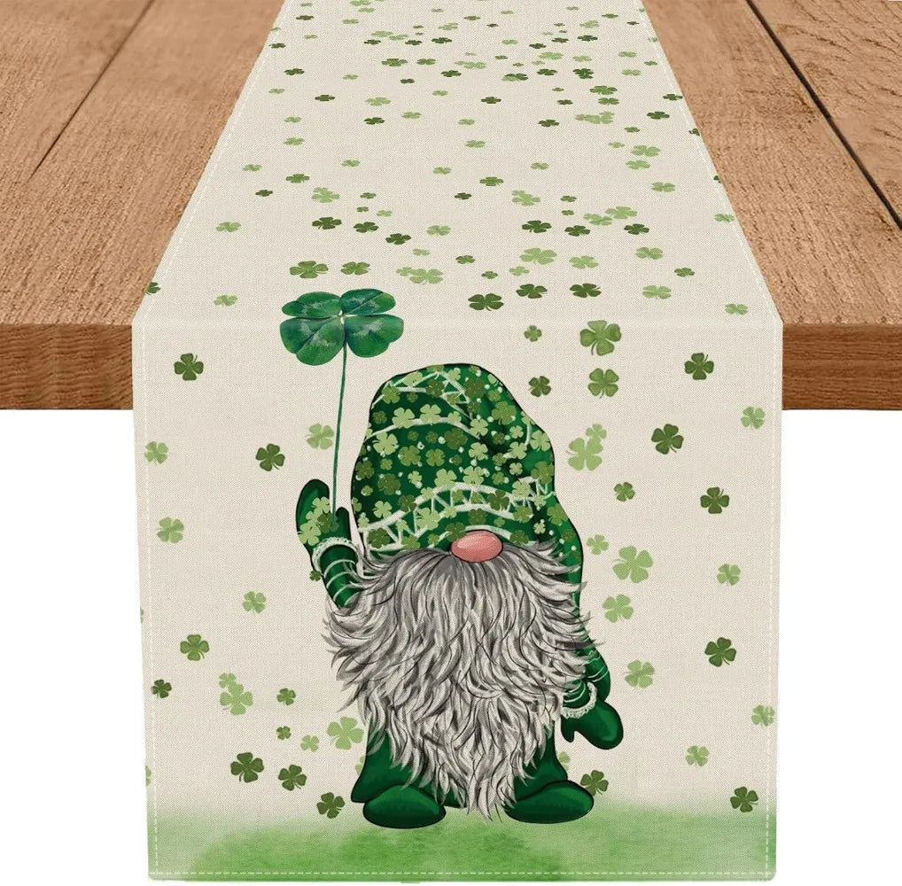 St. Patrick's Day Table Runner Leprechaun Gnome & Shamrock Design