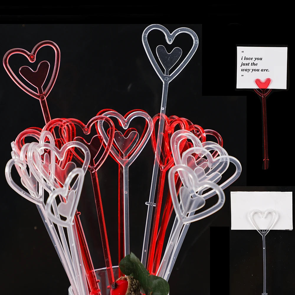 80Pcs Heart Plastic Flower Card Holder Message Card Clip for Bouquet Arrangement