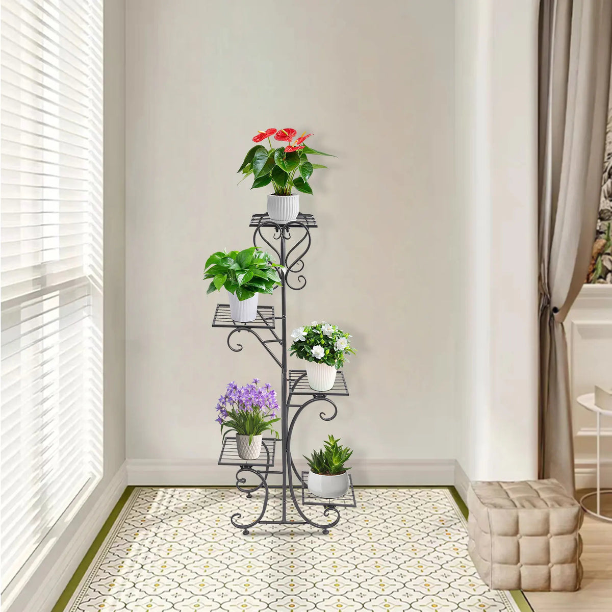 Modern Flower Stand Floor Standing 5-Tier Plant Rack (Black)