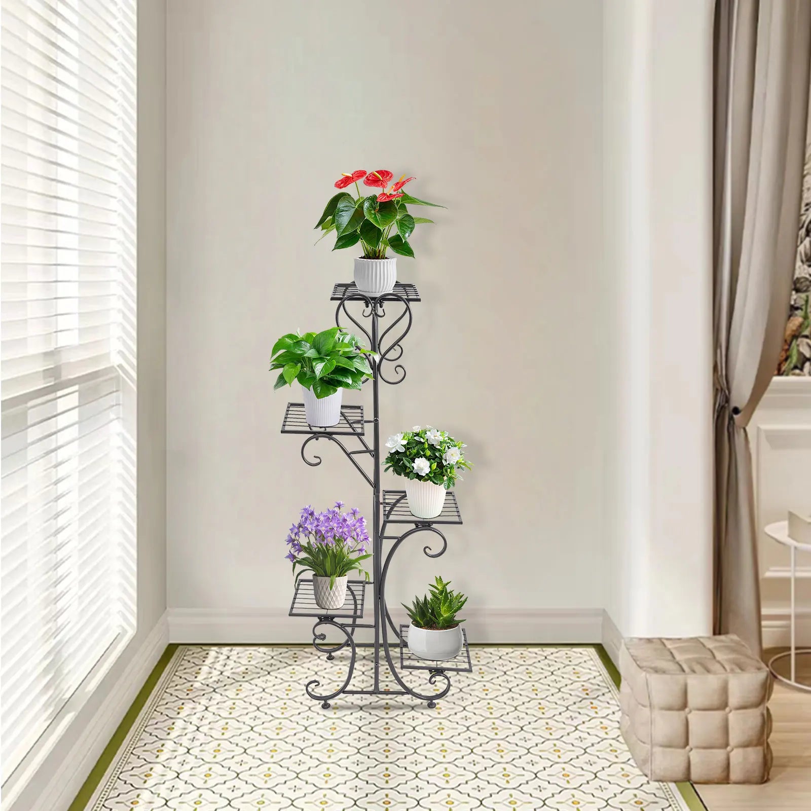 Modern Flower Stand Floor Standing 5-Tier Plant Rack (Black)