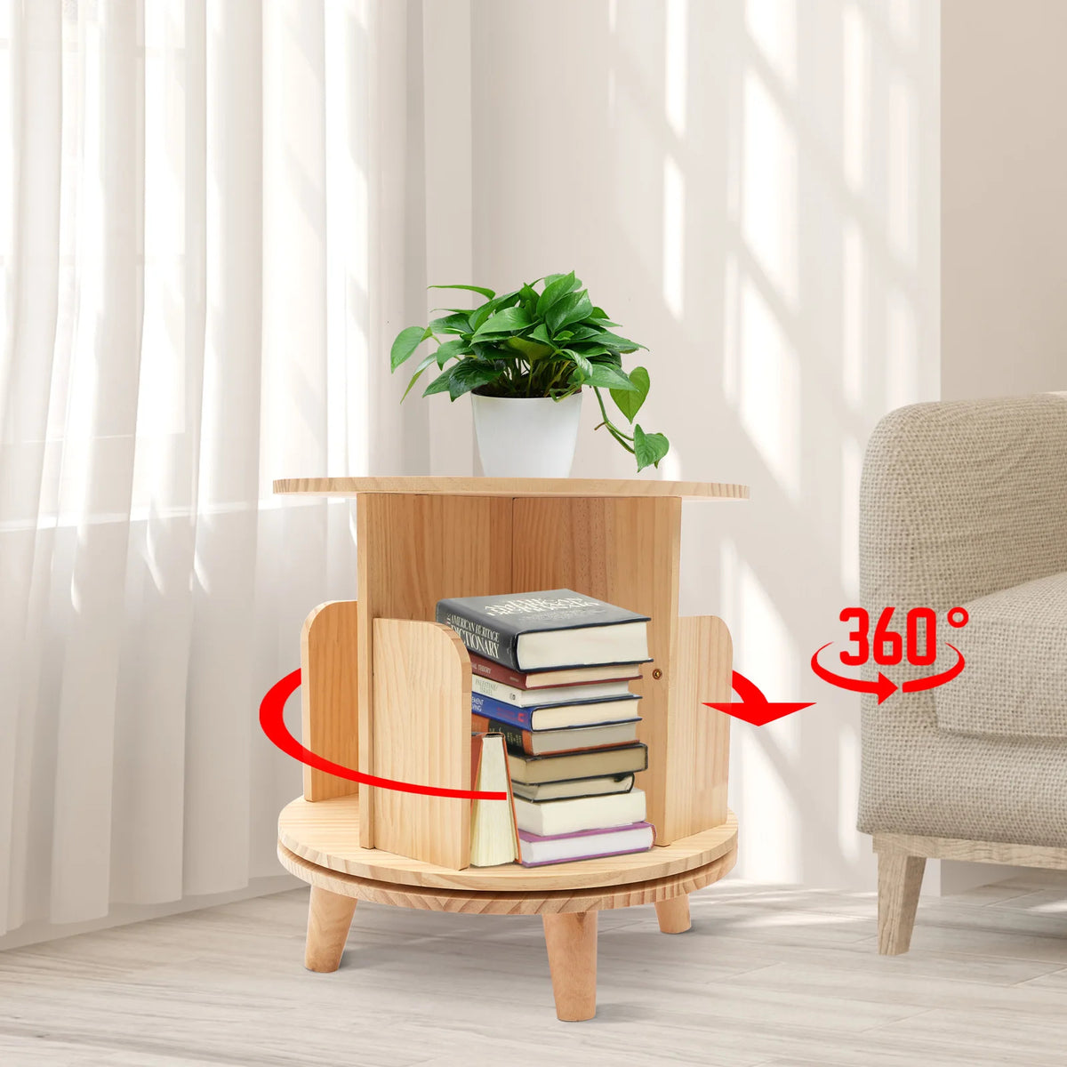 Rotating Bookshelf Stackable Round Corner Display Shelf