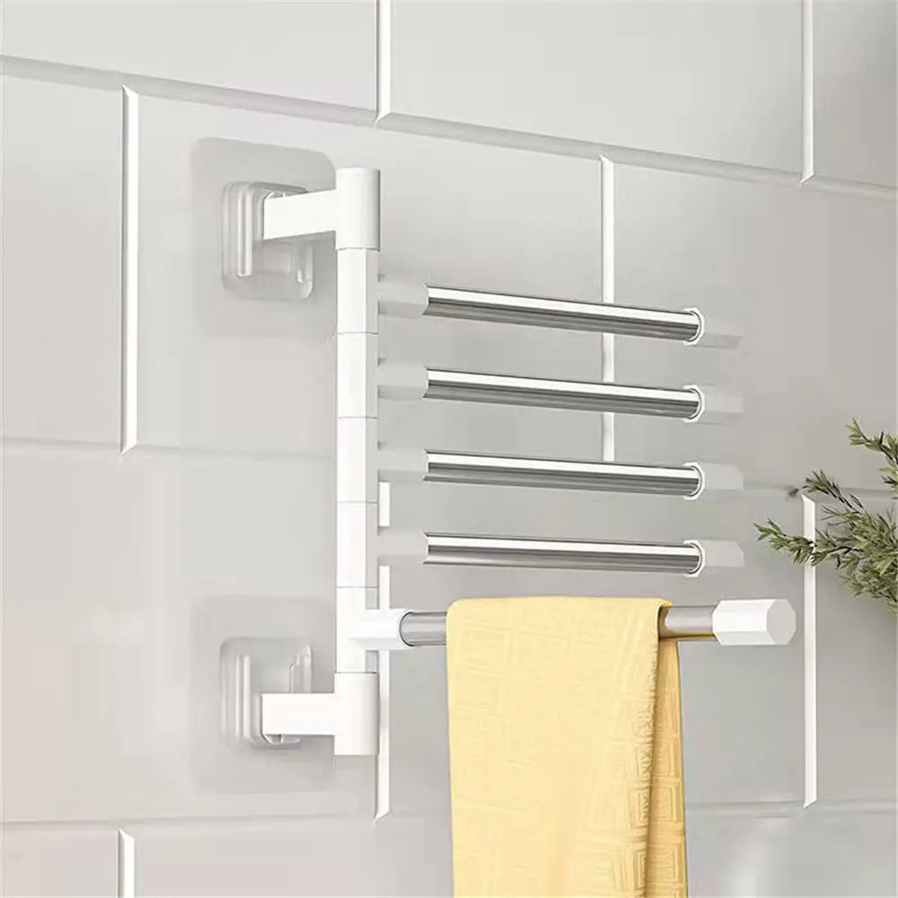 8-Bar Towel Rack Rotatable Swing Arm Space-Saving Wall Mount Organizer