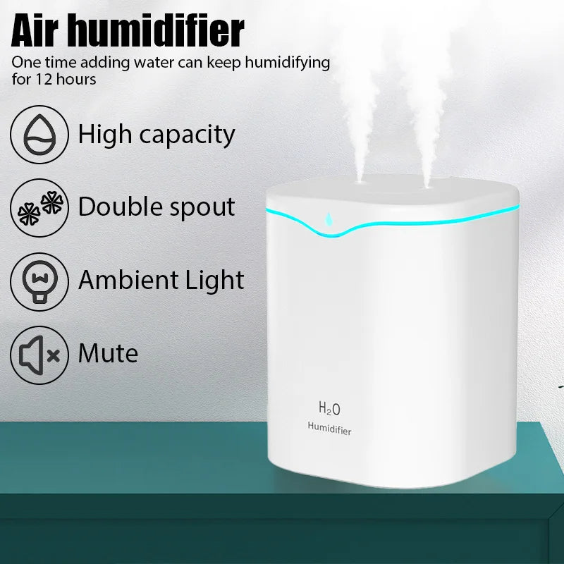 Air Humidifier Double Spray 2000ML USB Port Essential Oil Aromatherapy (White)