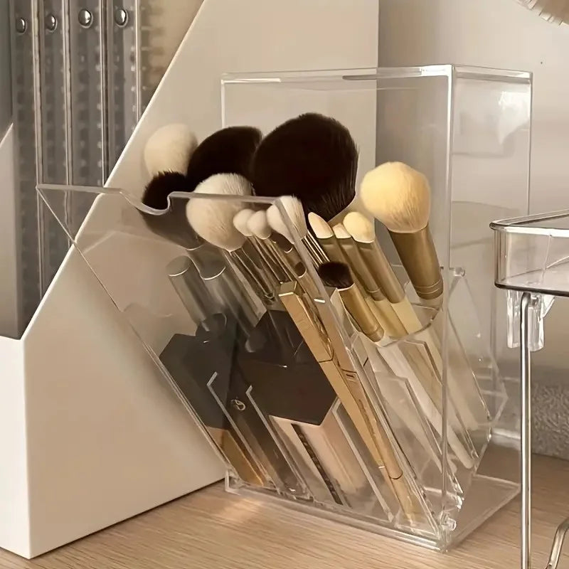 Stylish Adjustable Clear Acrylic Pen Brush Holder Versatile Vanity and Desk Organizer for Beauty Tools and Supplies