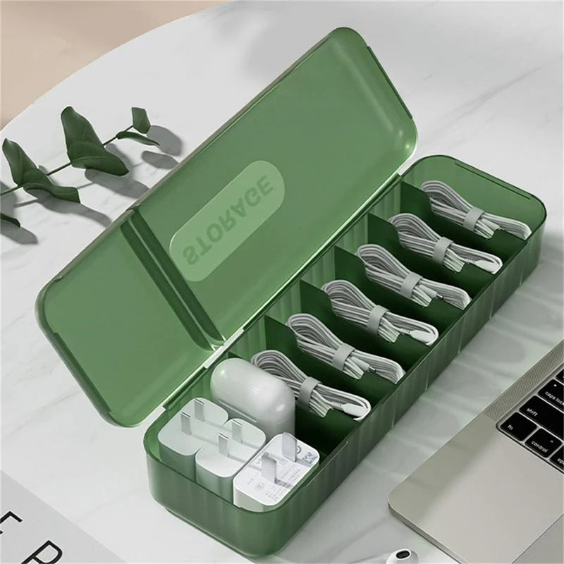 Cable Management 7 Compartments Durable Storage Box Organizer (Green)