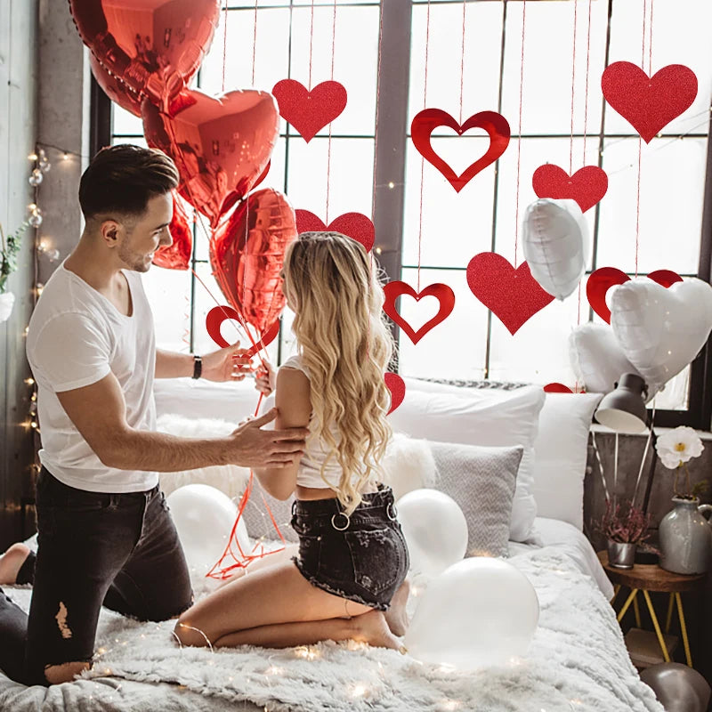 Red Love Heart 12Pcs Hanging Garland for Valentine's Day