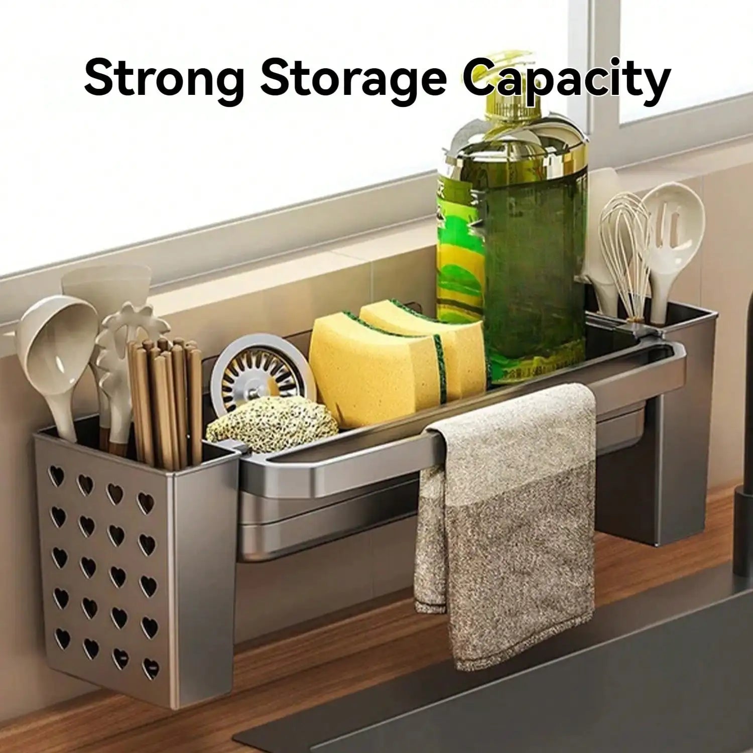 Adhesive Kitchen Sink Organizer Caddy Wall Mount Dish Sponge Holder for Kitchen Sink