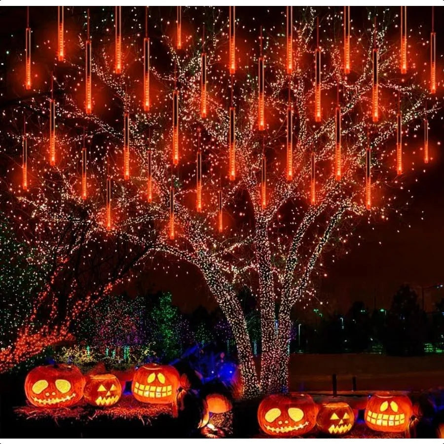Orange Meteor Shower Halloween Lights 8-Tube Set