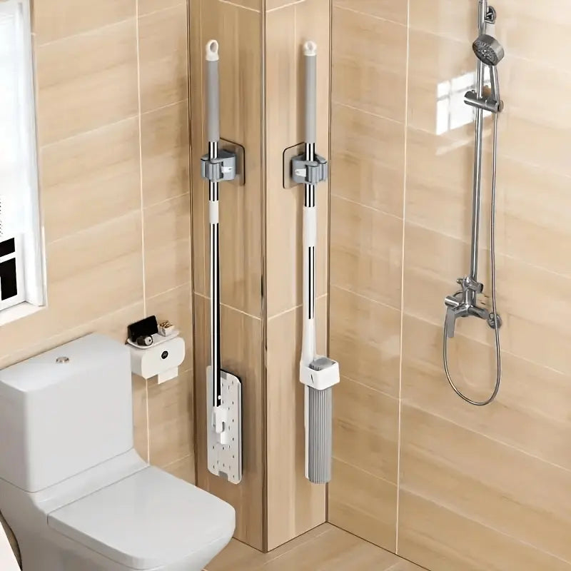 Minimalist Mop Clamp Suction Hook Set Effortless Tool-Free Wall Rack