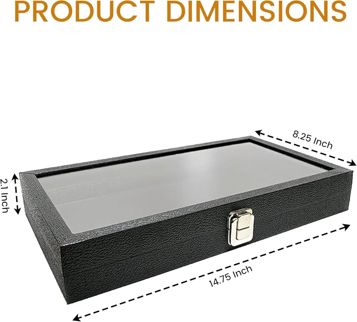 Glass Lid Black Leatherette Display Case Large Jewelry & Collectibles Storage