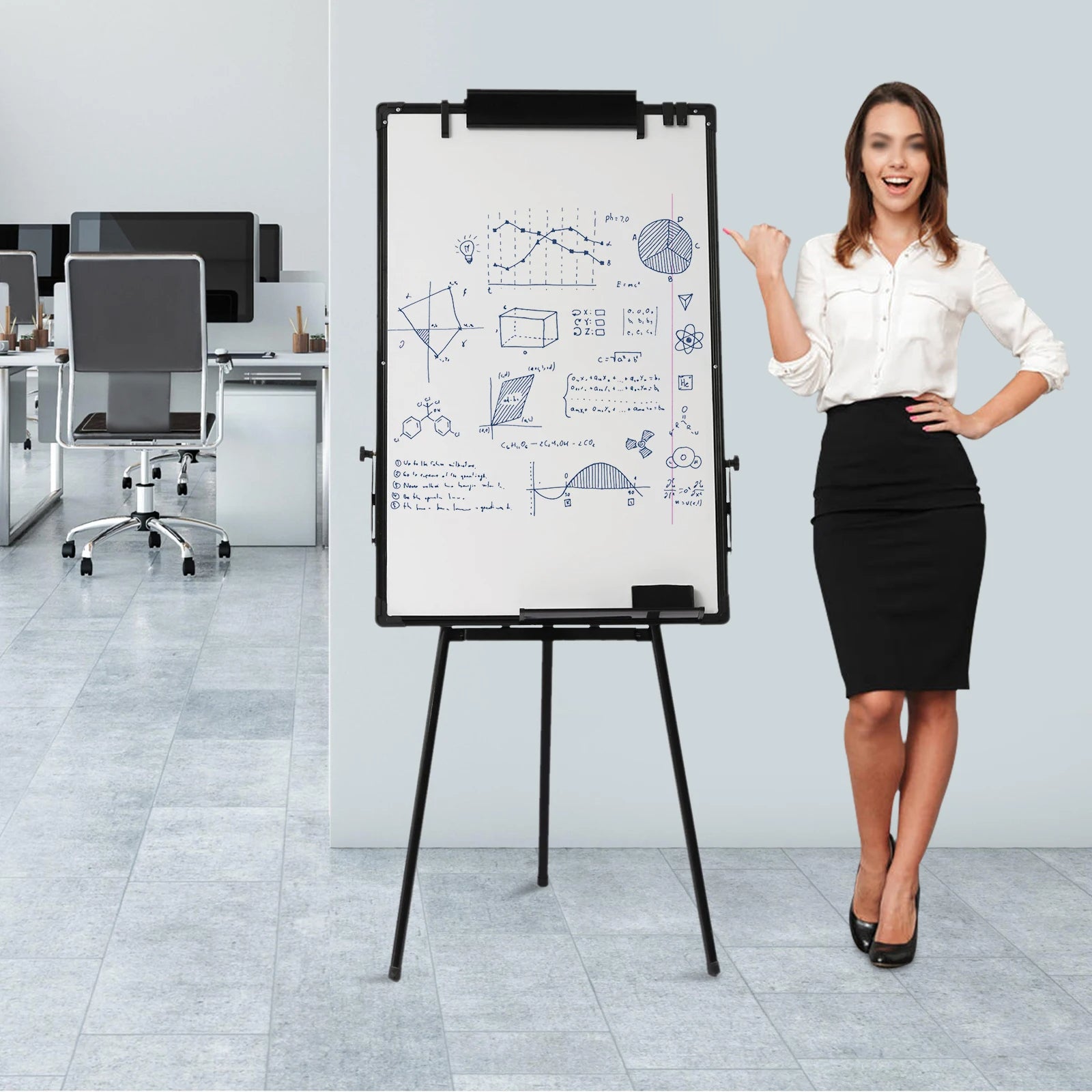 Magnetic Whiteboard Easel Height Adjustable Portable Tripod White Board