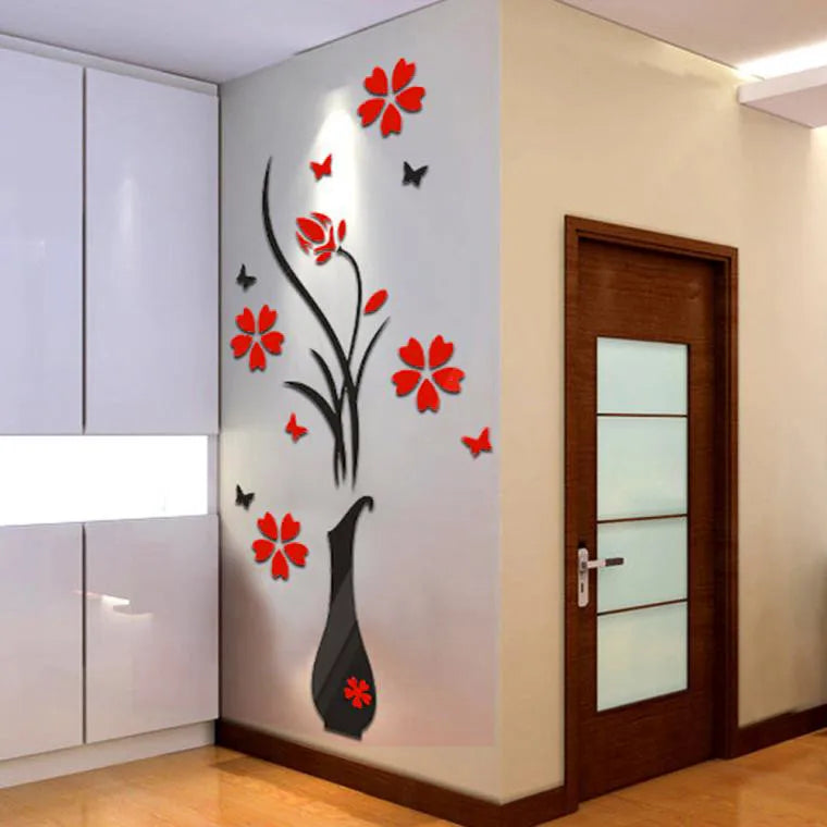 3D DIY Vase Flower Wall Stickers Crystal Acrylic Home Decor (31.5"x15.7")