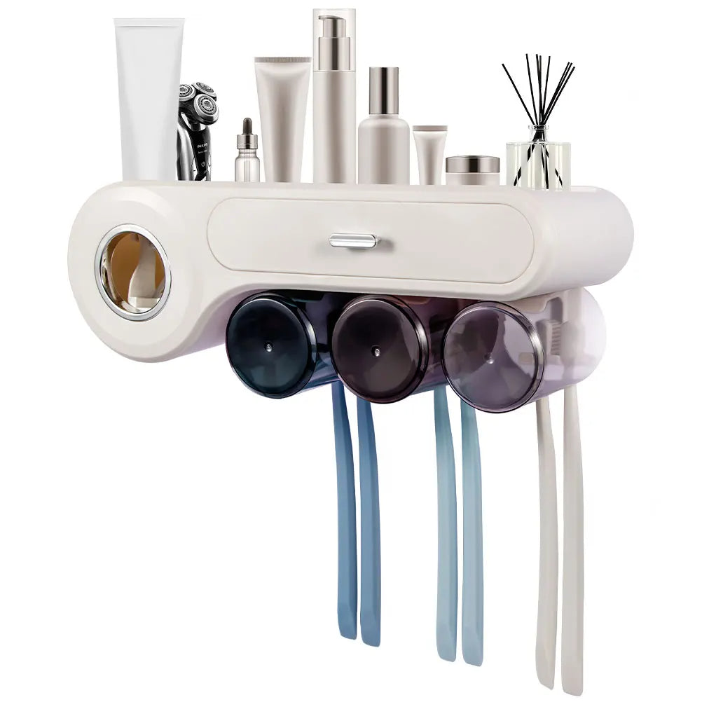 Toothbrush Holder Wall Mount Space-Saving with Dispenser & Cups