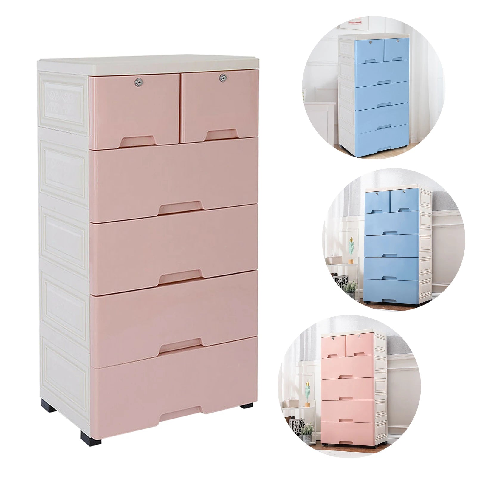 6-Drawer Plastic Closet Organizer Unit for Clothes Toys (Pink)