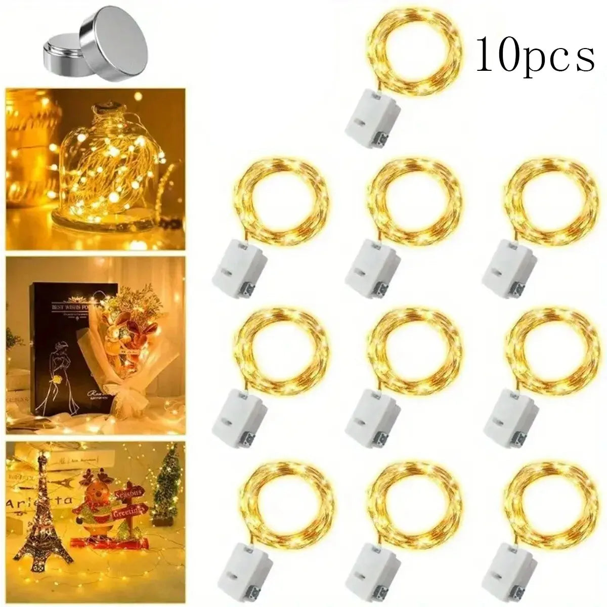 10pcs LED String Lights Atmosphere 2m Small Colored Light 20LED Battery Powered Fairy Lights