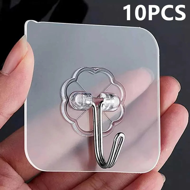 10PCS Self-Adhesives Key Hooks Transparent Stainless Steel for Storage