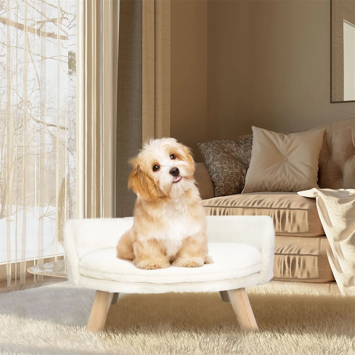 Raised Pet Sofa Bed with Removable Cushion For Cats & Small Dogs