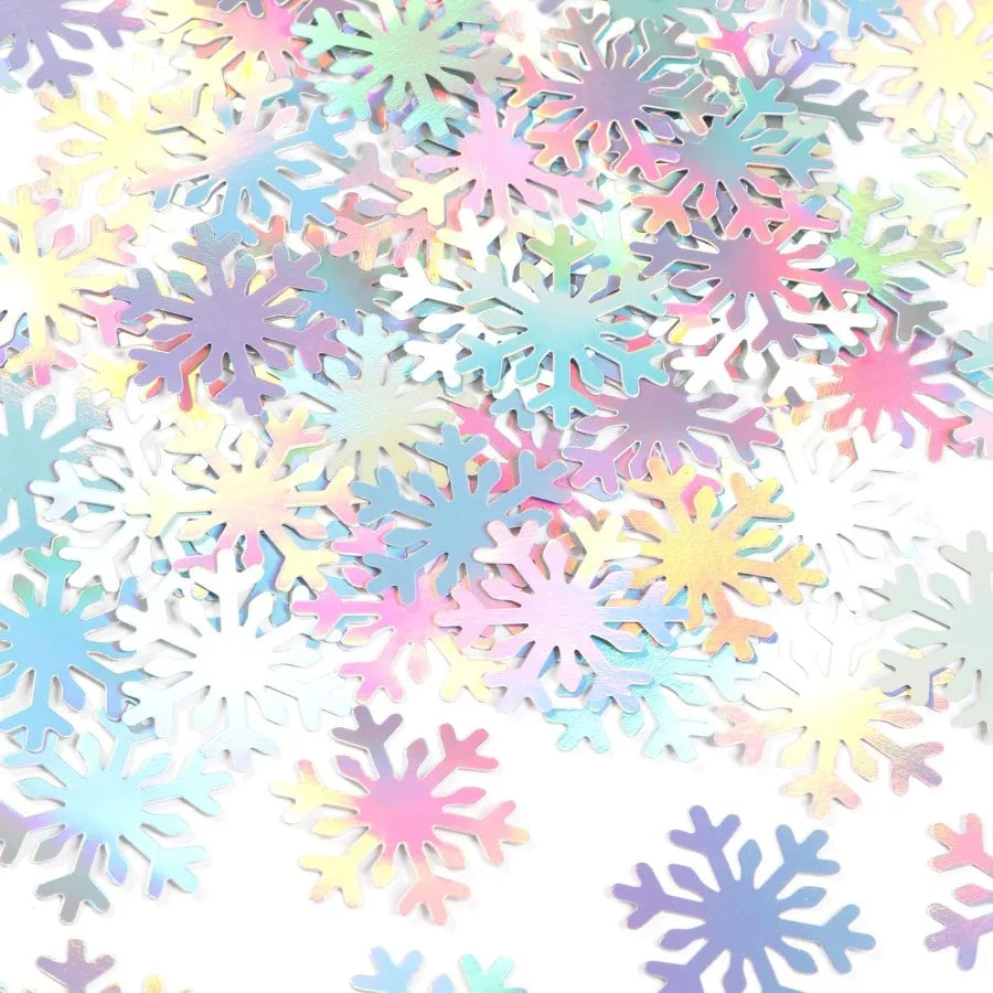 Frozen Party Decorations: 100 Count Iridescent Glitter Snowflake Confetti – Holographic Christmas Table Scatter