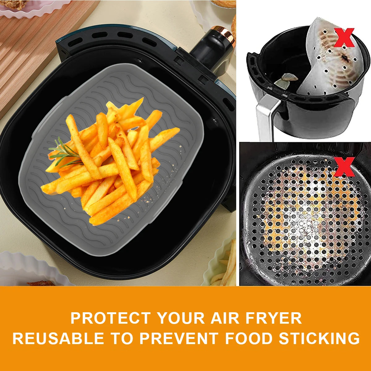 2-Pack Air Fryer Silicone Liners Non-Stick Trays for Ninja Foodi & More (Black)