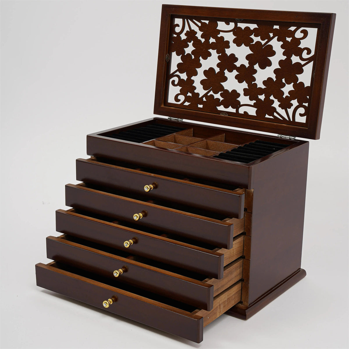 6-Tier Large Wooden Jewelry Box Organizer – Multi-Functional Drawer-Type Storage Case