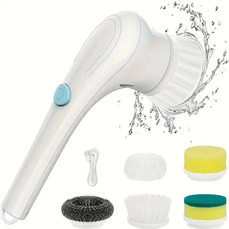 Rechargeable 5-in-1 Cordless Power Scrubber LED Light Multi-Surface Cleaning Brush