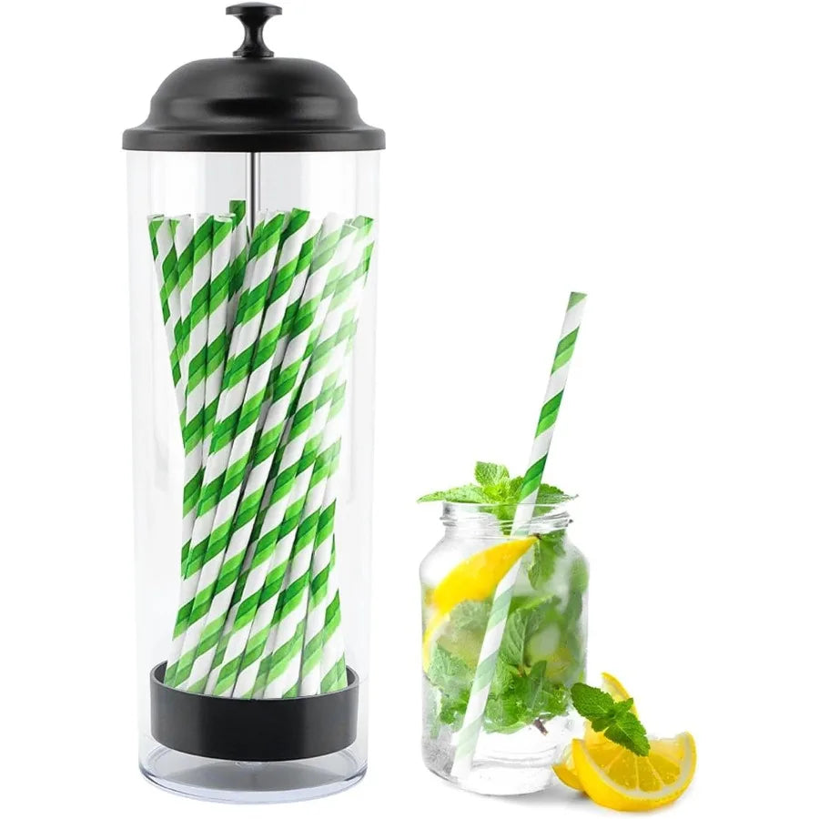 Covered Drinking Straw Organizer Container with Lid for Kitchen