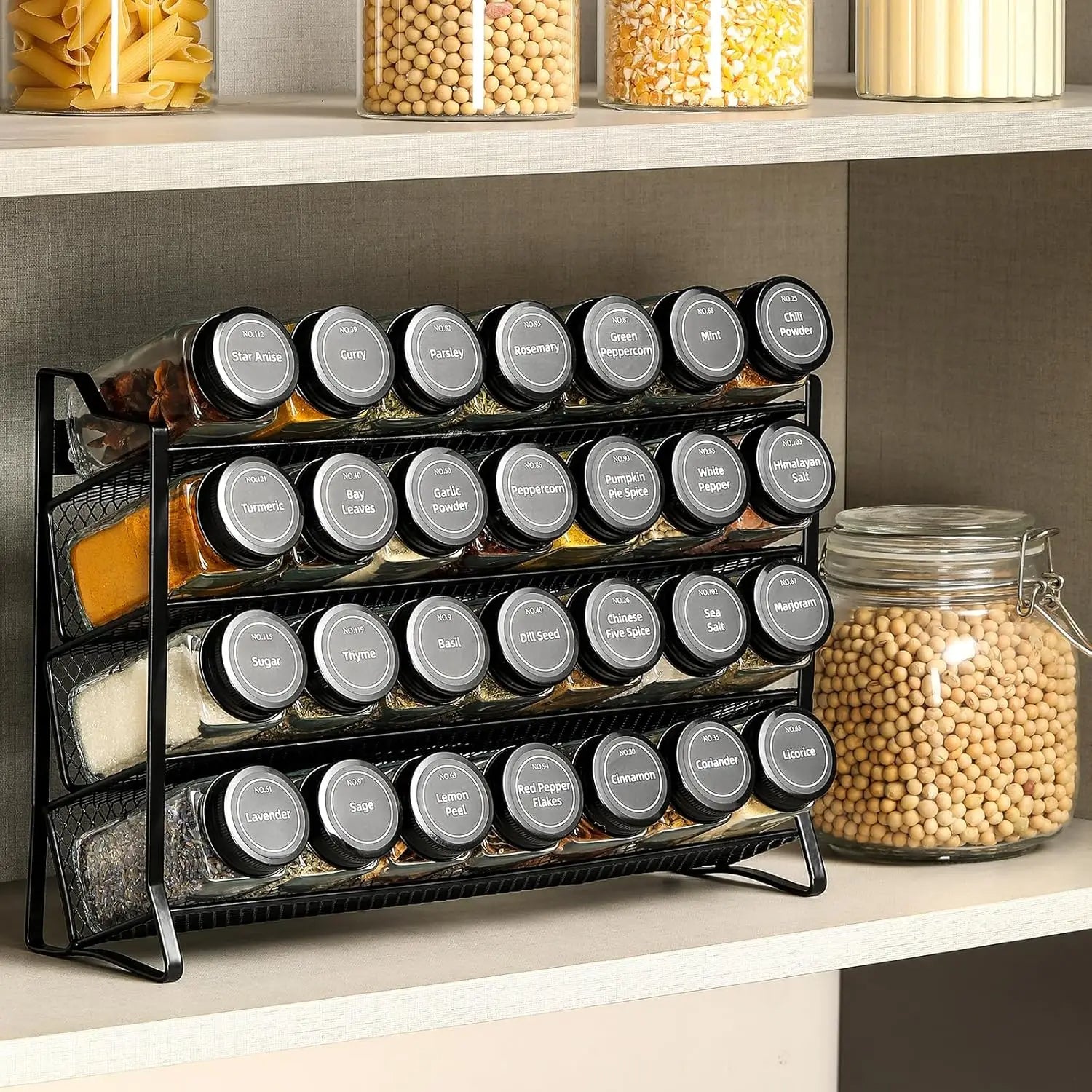 Spice Organizer with 28 Empty Spice Jars for Cabinet