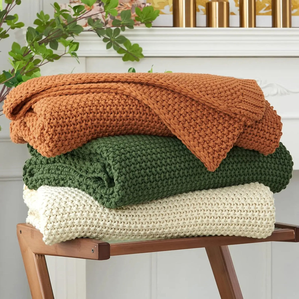 Luxury Organic Cotton Knitted Blanket (Olive Green)