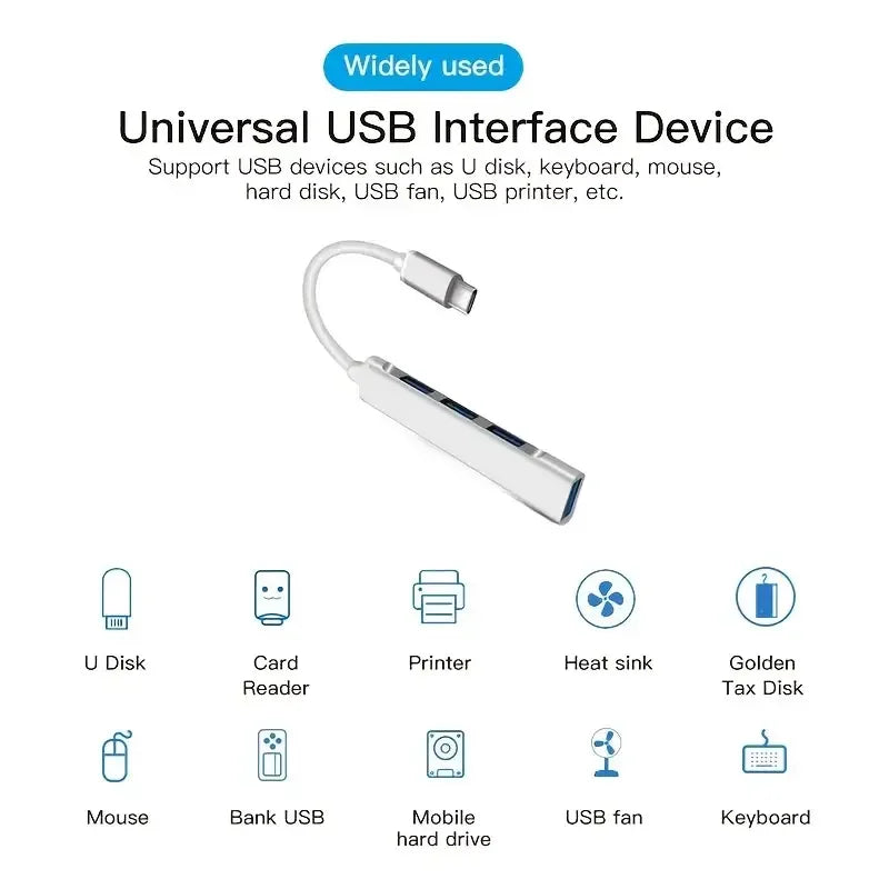 4Port USB 3.0 Hub USB Hub High Speed Type C Multiport (Gray)