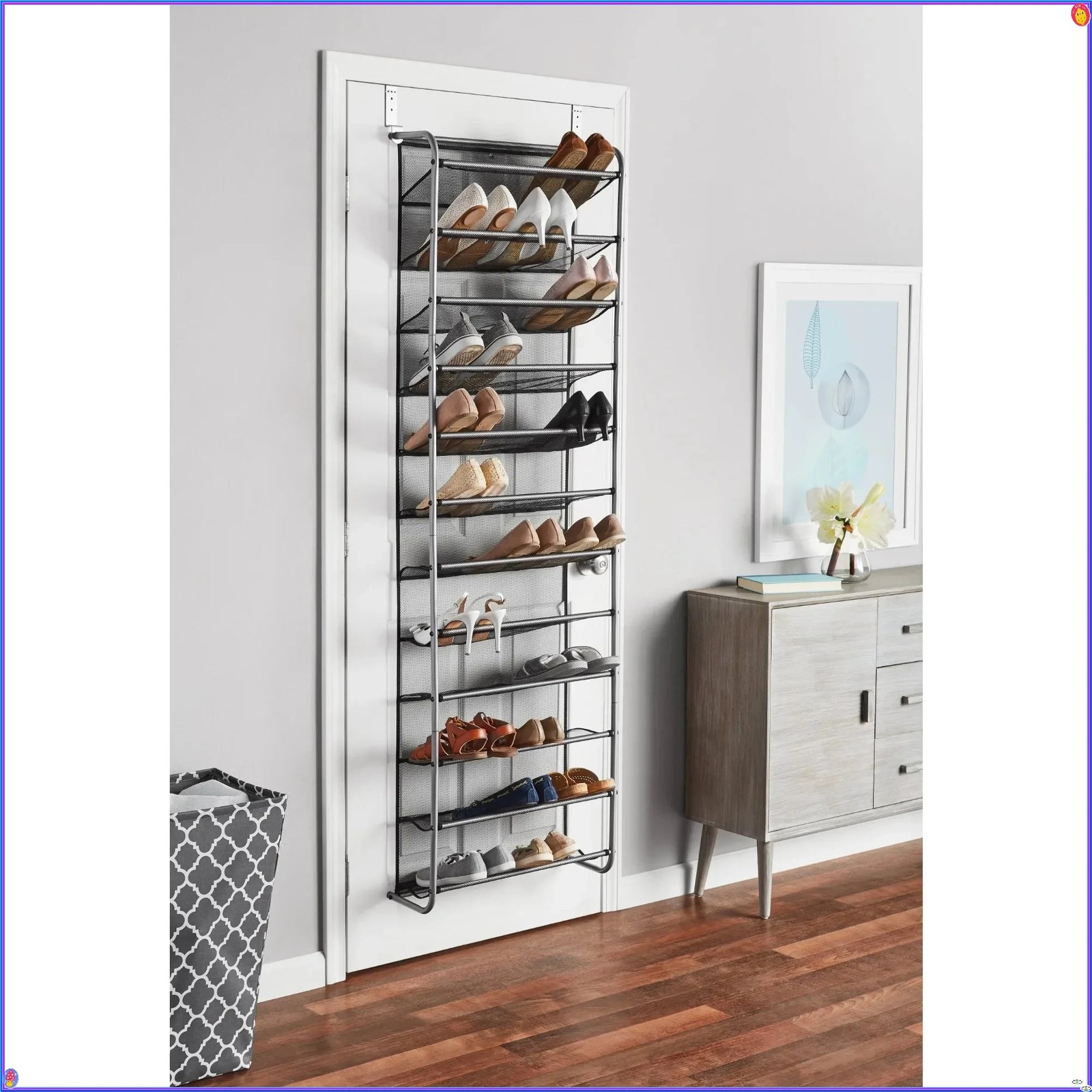 12-Tier Over The Door Shoe Rack – 36 Pair Gray Metal Shoe Organizer (Brown)