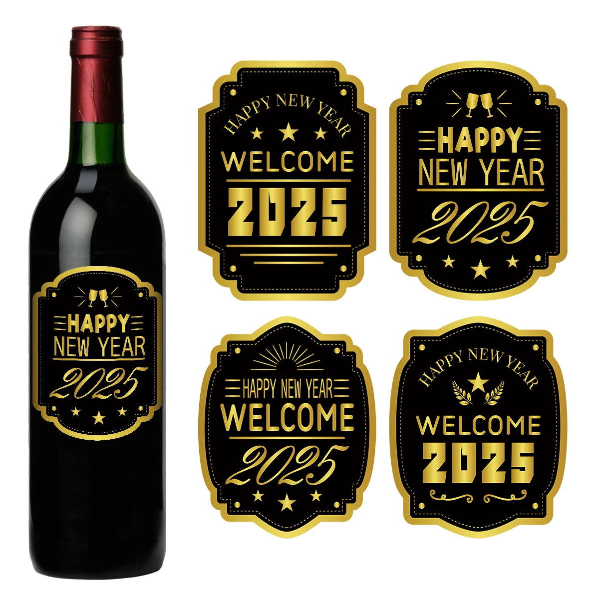 8pc Happy New Year Wine Bottle Label Festive Adhesive Stickers