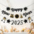 Happy New Year 2025 Banner Glitter Alphabet With Fireworks Banner (Black)