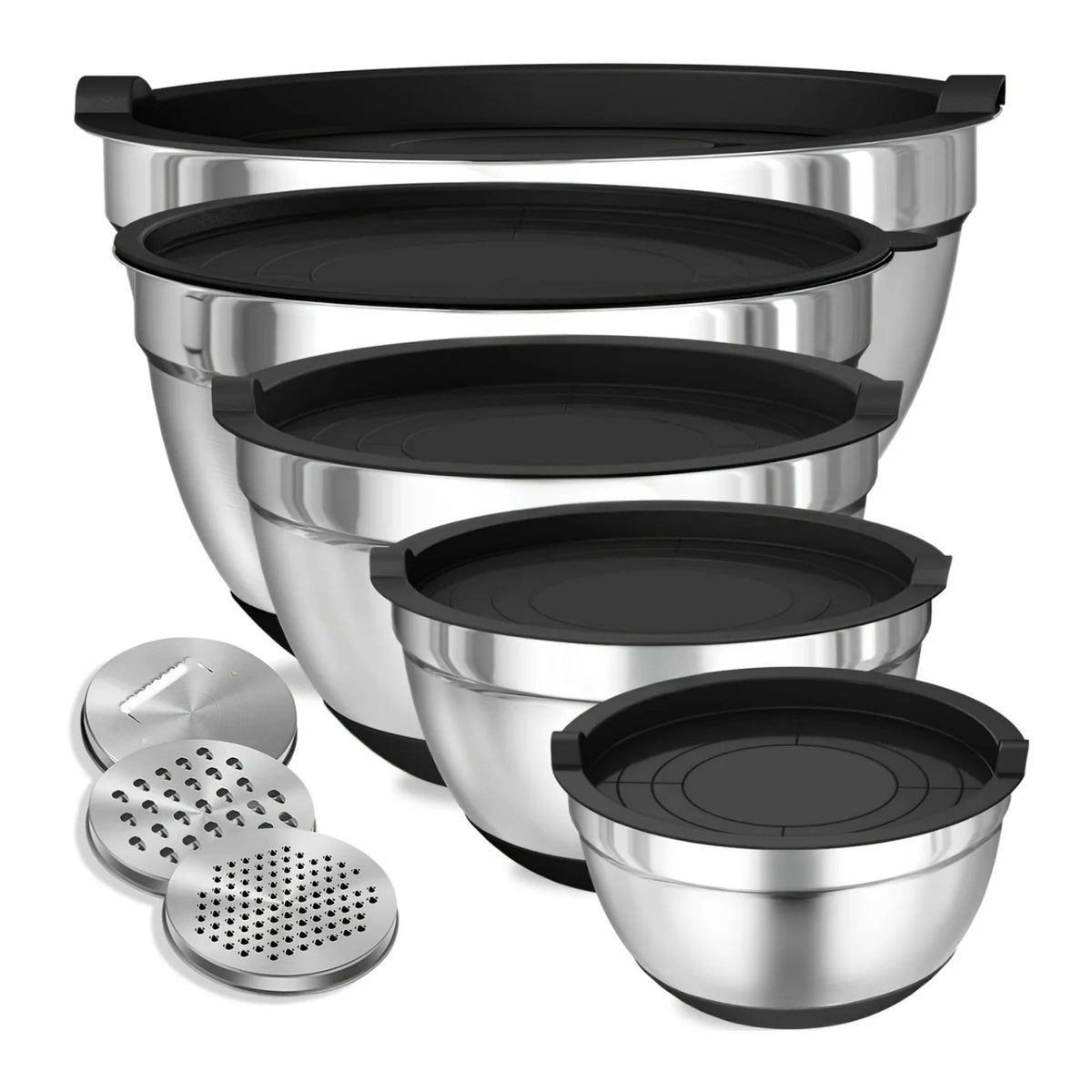 Stainless Steel Mixing Bowls 8-Piece with Airtight Lids (Black)
