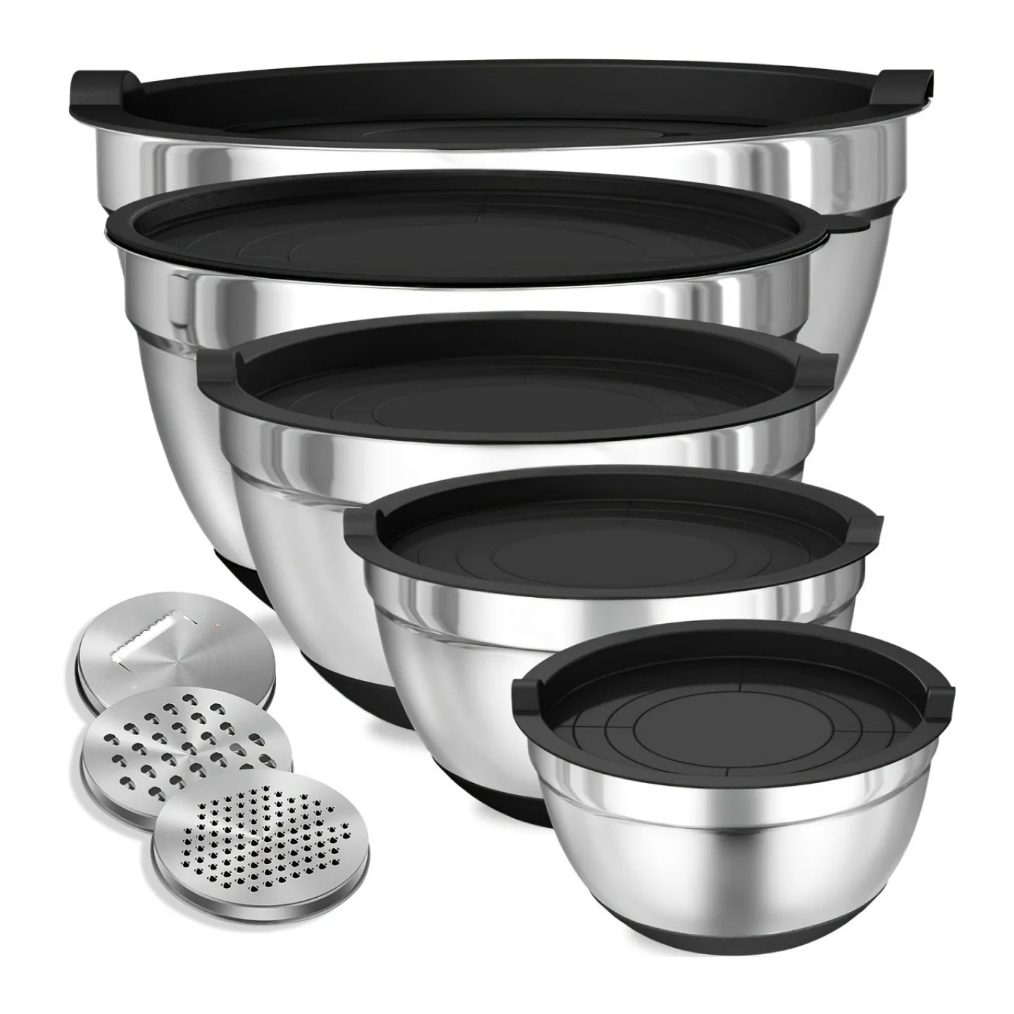 Stainless Steel Mixing Bowls 8-Piece with Airtight Lids (Black)