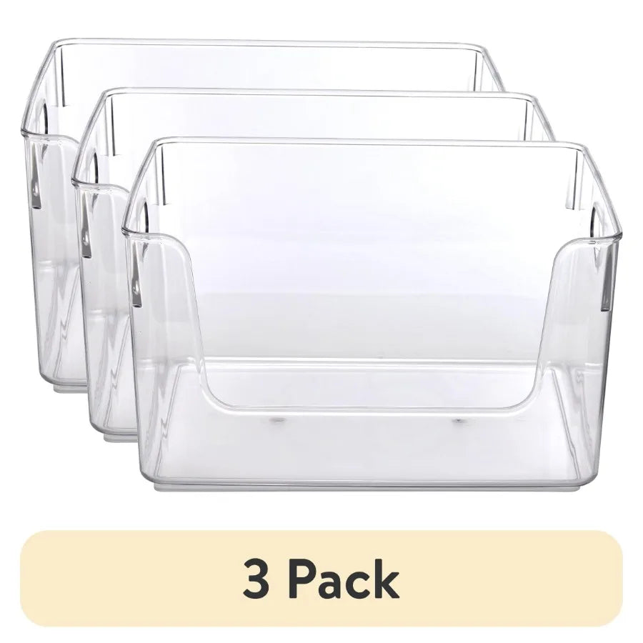 3-Pack Clear Open-Front Storage Organizer Bins – Stackable Plastic Shelf & Countertop Organizers