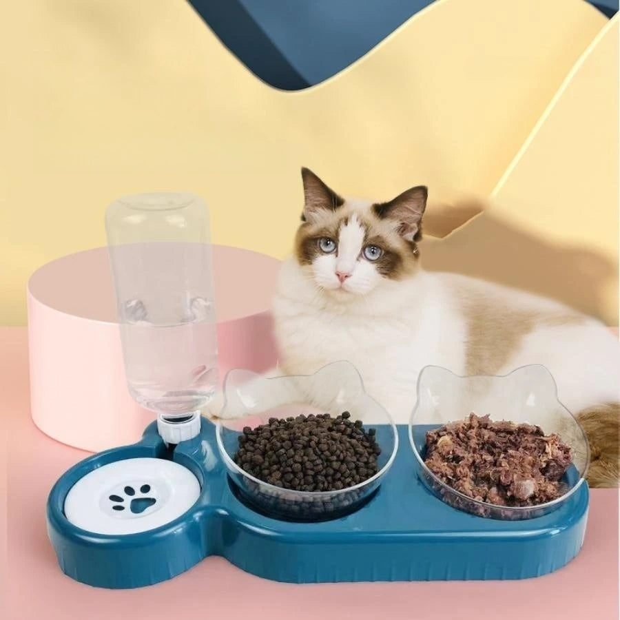 Dog Cat Food Container Anti-Slip Double Bowl for Pets (Pink)