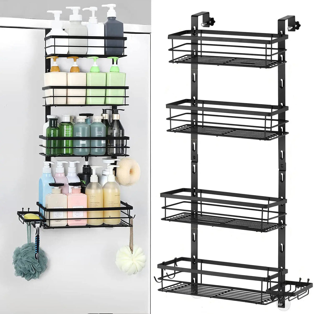 Behind Door Shower Caddy Space-Saving Waterproof Bathroom Basket (White)
