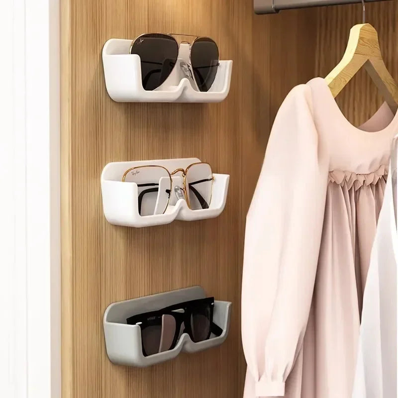 Wall Mounted Glasses Storage Rack for Sunglass Organizer & Display (White)