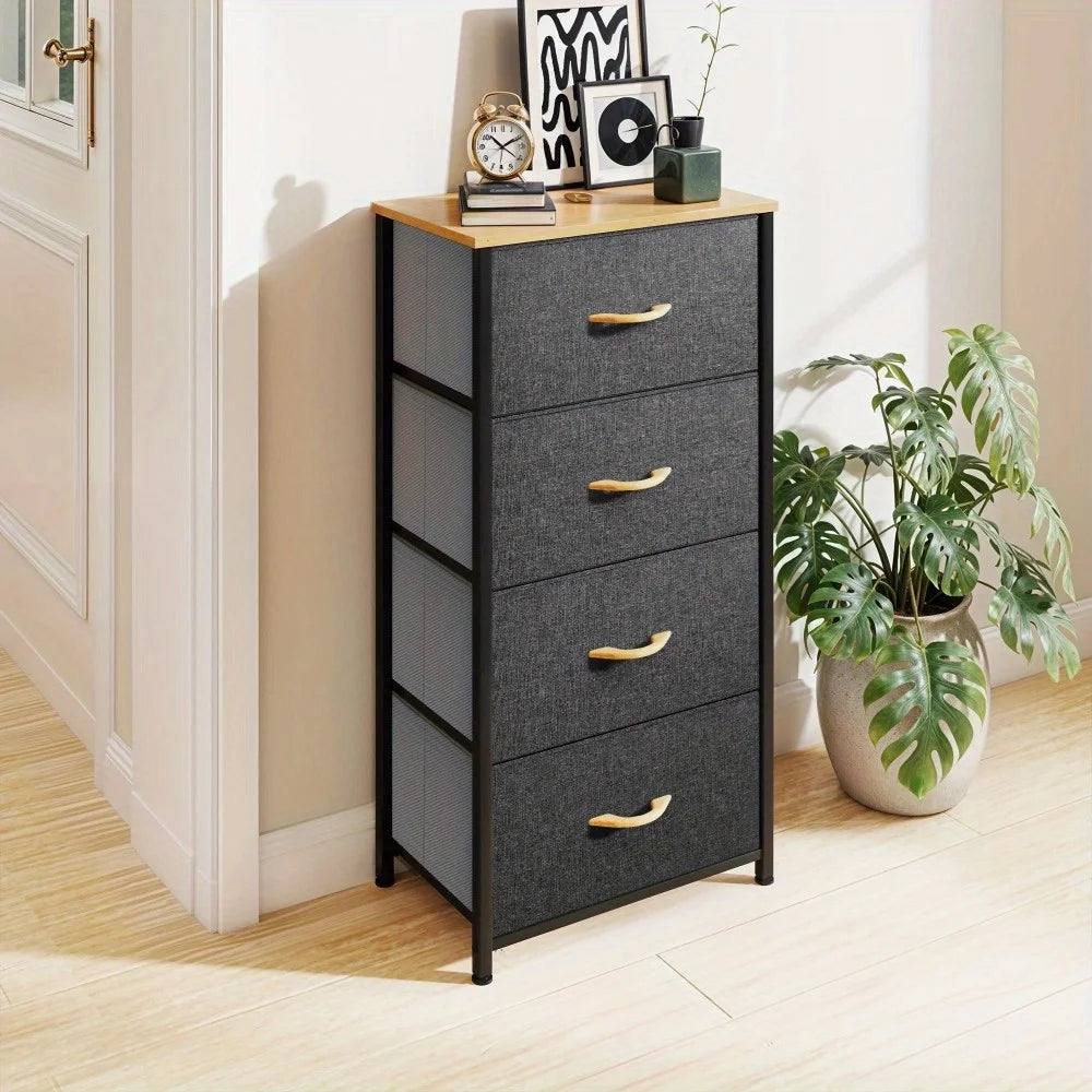 4-Drawer Storage Tower Organizer Cabinet Space-Saving Dresser with Fabric Drawers for Bedroom, Living Room, Hallway Closet