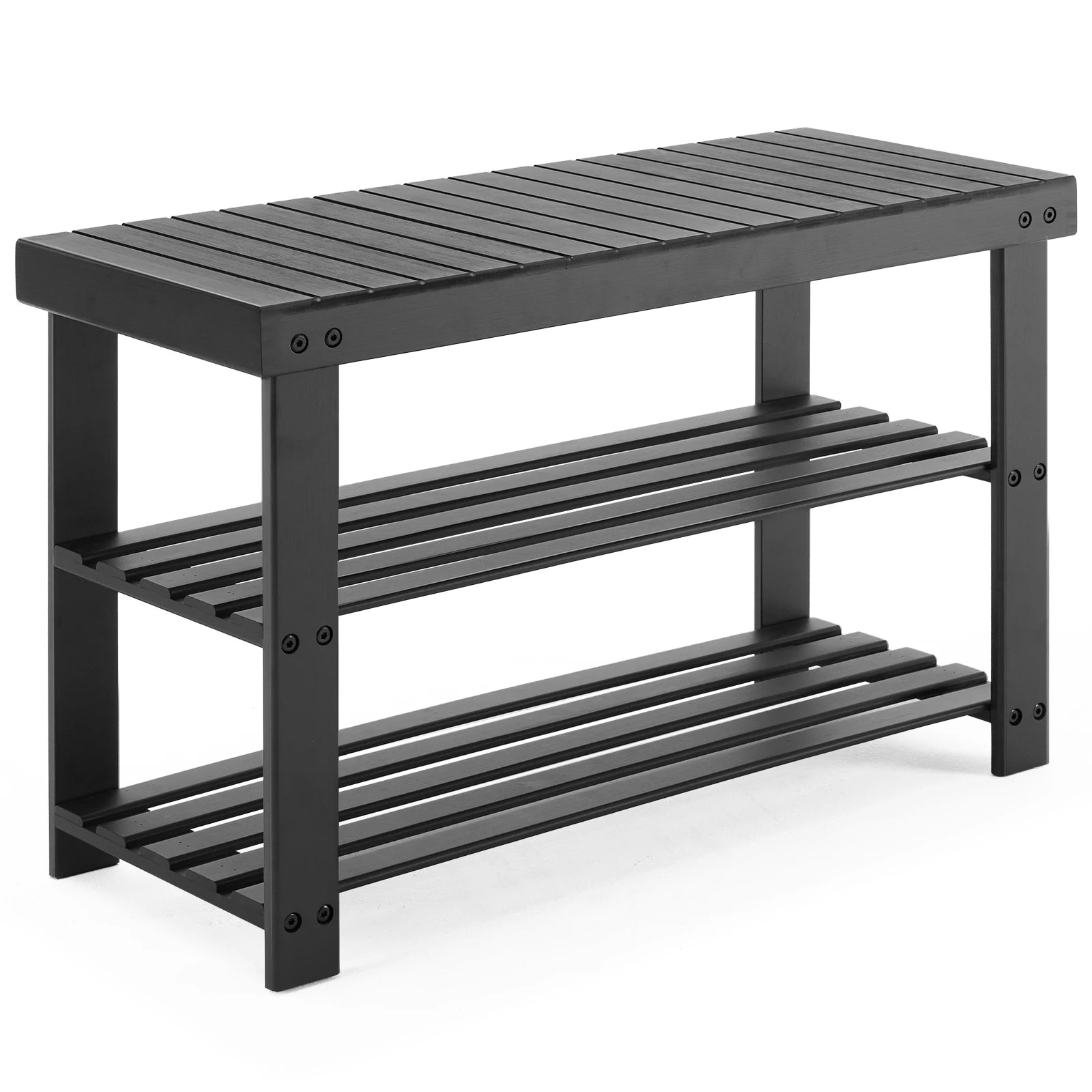 3-Tier Bamboo Shoe Rack Bench 286lb Compact Storage Organizer (Black)